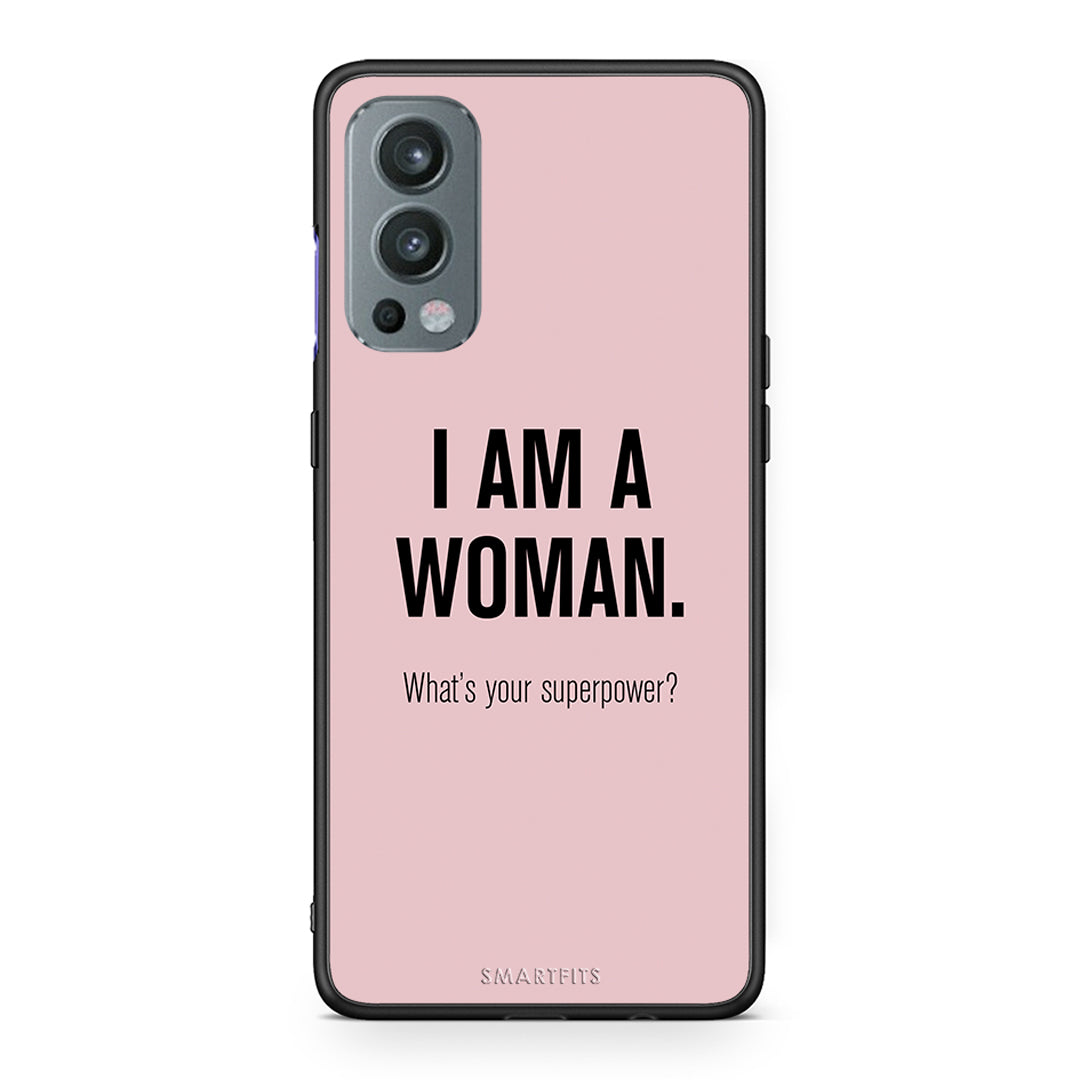 OnePlus Nord 2 5G Superpower Woman θήκη από τη Smartfits με σχέδιο στο πίσω μέρος και μαύρο περίβλημα | Smartphone case with colorful back and black bezels by Smartfits