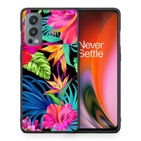 Thumbnail for Θήκη OnePlus Nord 2 5G Tropical Flowers από τη Smartfits με σχέδιο στο πίσω μέρος και μαύρο περίβλημα | OnePlus Nord 2 5G Tropical Flowers case with colorful back and black bezels