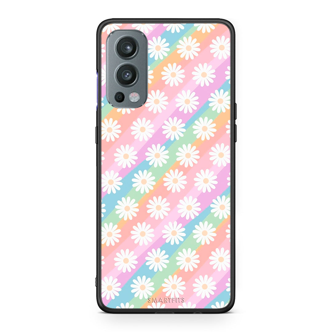 OnePlus Nord 2 5G White Daisies θήκη από τη Smartfits με σχέδιο στο πίσω μέρος και μαύρο περίβλημα | Smartphone case with colorful back and black bezels by Smartfits