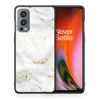 Thumbnail for Θήκη OnePlus Nord 2 5G White Gold Marble από τη Smartfits με σχέδιο στο πίσω μέρος και μαύρο περίβλημα | OnePlus Nord 2 5G White Gold Marble case with colorful back and black bezels