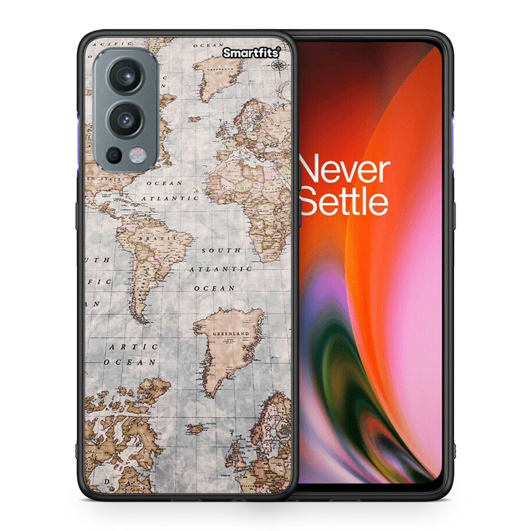 Θήκη OnePlus Nord 2 5G World Map από τη Smartfits με σχέδιο στο πίσω μέρος και μαύρο περίβλημα | OnePlus Nord 2 5G World Map case with colorful back and black bezels