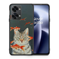Thumbnail for Θήκη OnePlus Nord 2T Cat Goldfish από τη Smartfits με σχέδιο στο πίσω μέρος και μαύρο περίβλημα | OnePlus Nord 2T Cat Goldfish case with colorful back and black bezels