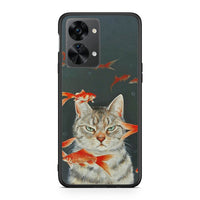 Thumbnail for OnePlus Nord 2T Cat Goldfish θήκη από τη Smartfits με σχέδιο στο πίσω μέρος και μαύρο περίβλημα | Smartphone case with colorful back and black bezels by Smartfits