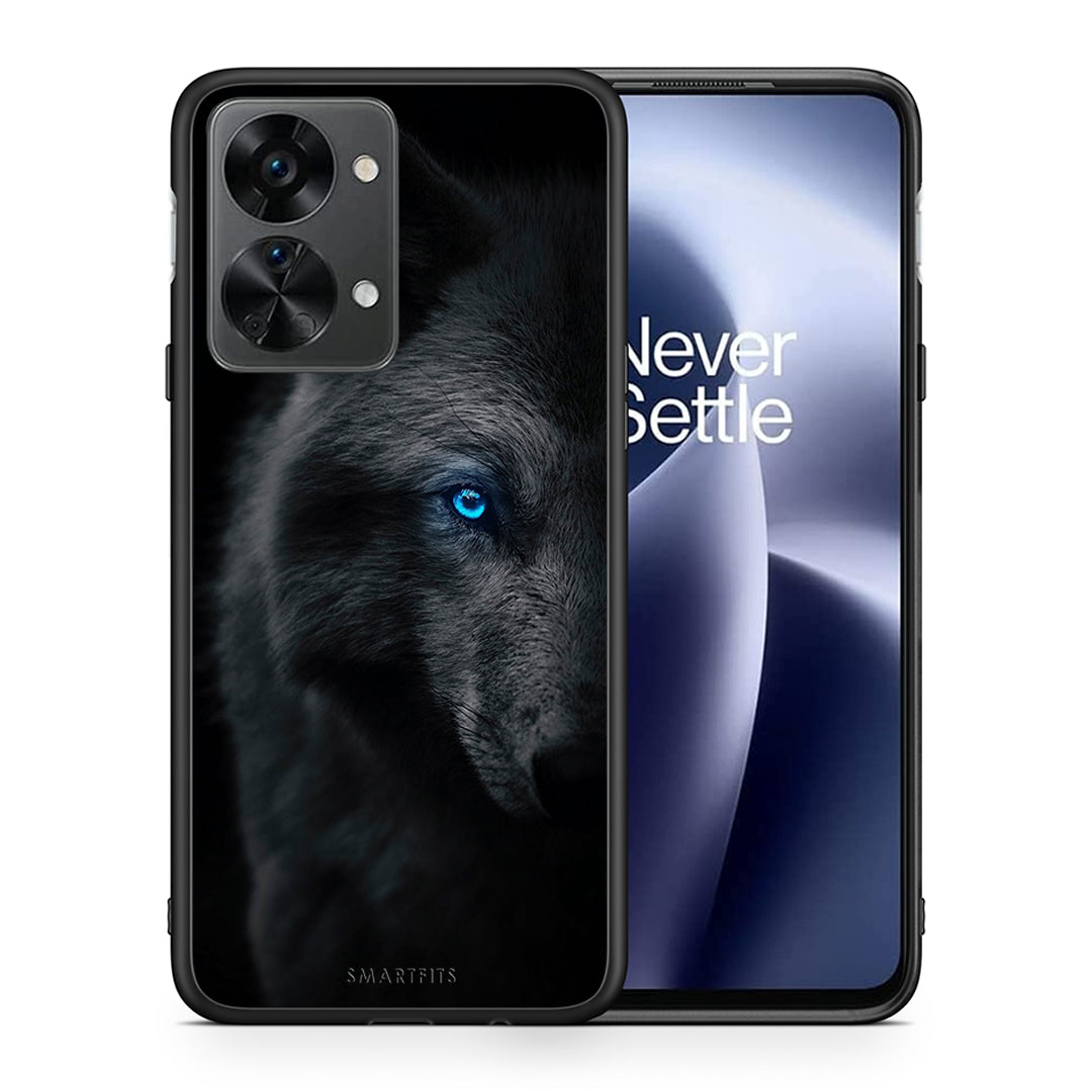 Θήκη OnePlus Nord 2T Dark Wolf από τη Smartfits με σχέδιο στο πίσω μέρος και μαύρο περίβλημα | OnePlus Nord 2T Dark Wolf case with colorful back and black bezels