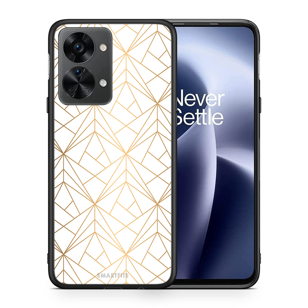 Θήκη OnePlus Nord 2T Luxury White Geometric από τη Smartfits με σχέδιο στο πίσω μέρος και μαύρο περίβλημα | OnePlus Nord 2T Luxury White Geometric case with colorful back and black bezels