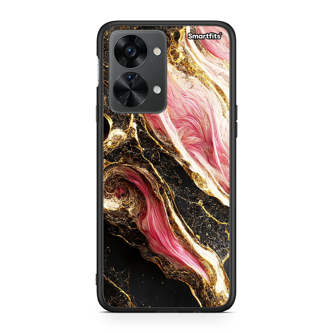 OnePlus Nord 2T Glamorous Pink Marble θήκη από τη Smartfits με σχέδιο στο πίσω μέρος και μαύρο περίβλημα | Smartphone case with colorful back and black bezels by Smartfits