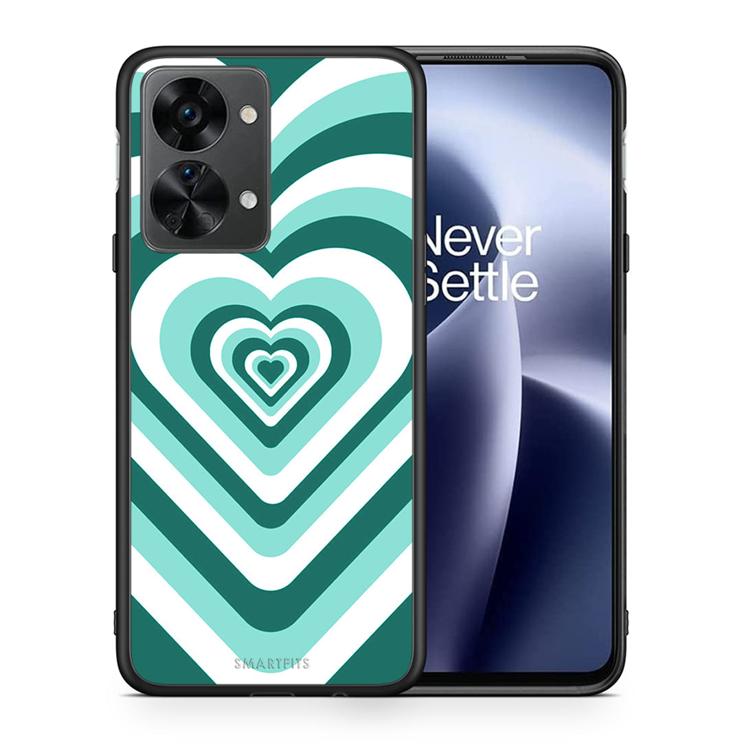 Θήκη OnePlus Nord 2T Green Hearts από τη Smartfits με σχέδιο στο πίσω μέρος και μαύρο περίβλημα | OnePlus Nord 2T Green Hearts case with colorful back and black bezels