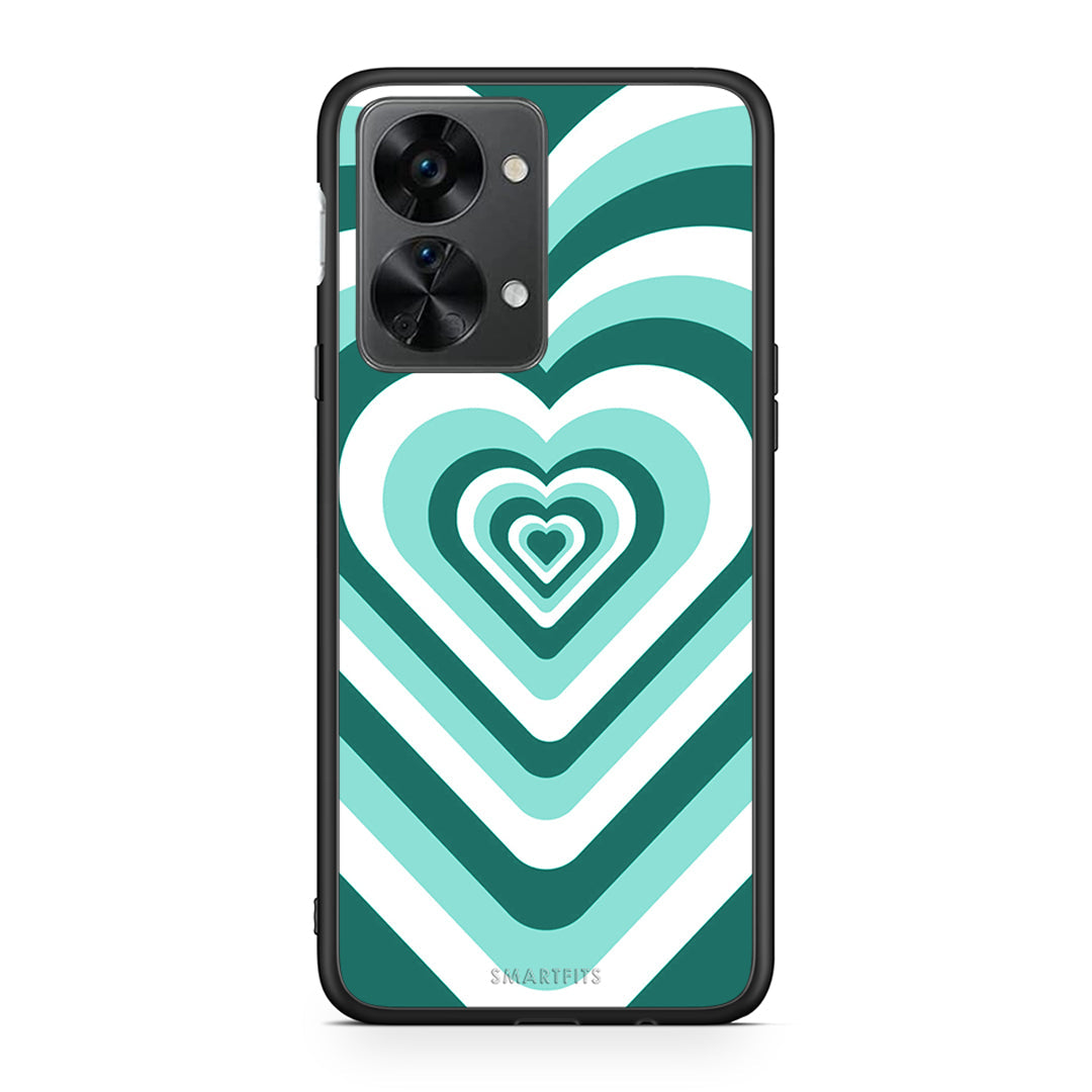 OnePlus Nord 2T Green Hearts θήκη από τη Smartfits με σχέδιο στο πίσω μέρος και μαύρο περίβλημα | Smartphone case with colorful back and black bezels by Smartfits