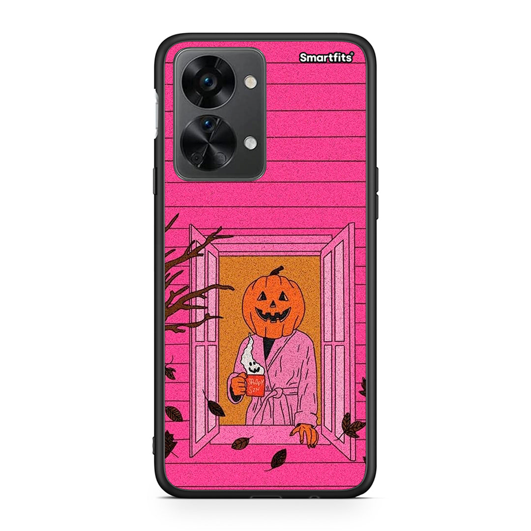 OnePlus Nord 2T Halloween Pumpkin Lady θήκη από τη Smartfits με σχέδιο στο πίσω μέρος και μαύρο περίβλημα | Smartphone case with colorful back and black bezels by Smartfits