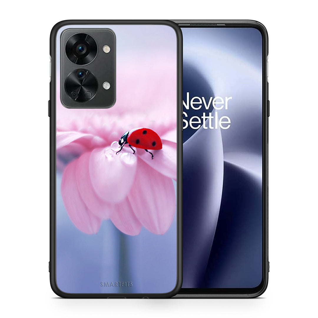 Θήκη OnePlus Nord 2T Ladybug Flower από τη Smartfits με σχέδιο στο πίσω μέρος και μαύρο περίβλημα | OnePlus Nord 2T Ladybug Flower case with colorful back and black bezels