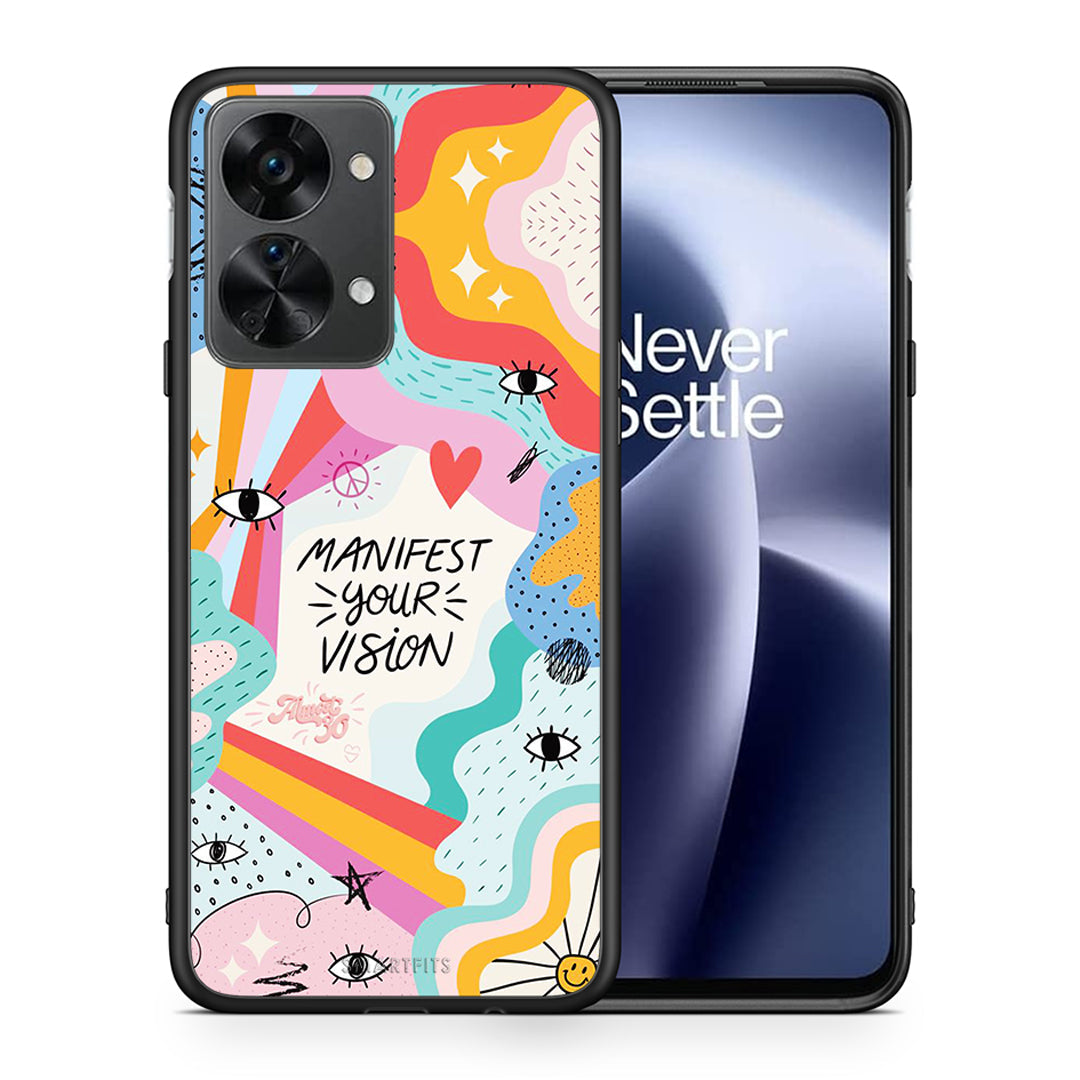 Θήκη OnePlus Nord 2T Manifest Your Vision από τη Smartfits με σχέδιο στο πίσω μέρος και μαύρο περίβλημα | OnePlus Nord 2T Manifest Your Vision case with colorful back and black bezels