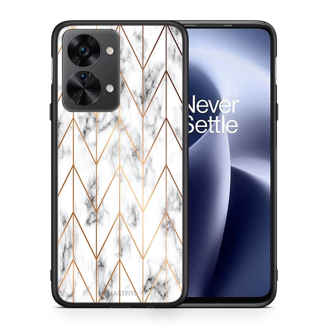 Θήκη OnePlus Nord 2T Gold Geometric Marble από τη Smartfits με σχέδιο στο πίσω μέρος και μαύρο περίβλημα | OnePlus Nord 2T Gold Geometric Marble case with colorful back and black bezels