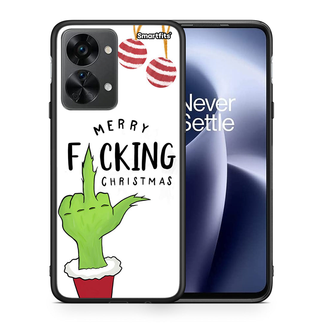 Θήκη OnePlus Nord 2T Merry F Xmas από τη Smartfits με σχέδιο στο πίσω μέρος και μαύρο περίβλημα | OnePlus Nord 2T Merry F Xmas case with colorful back and black bezels