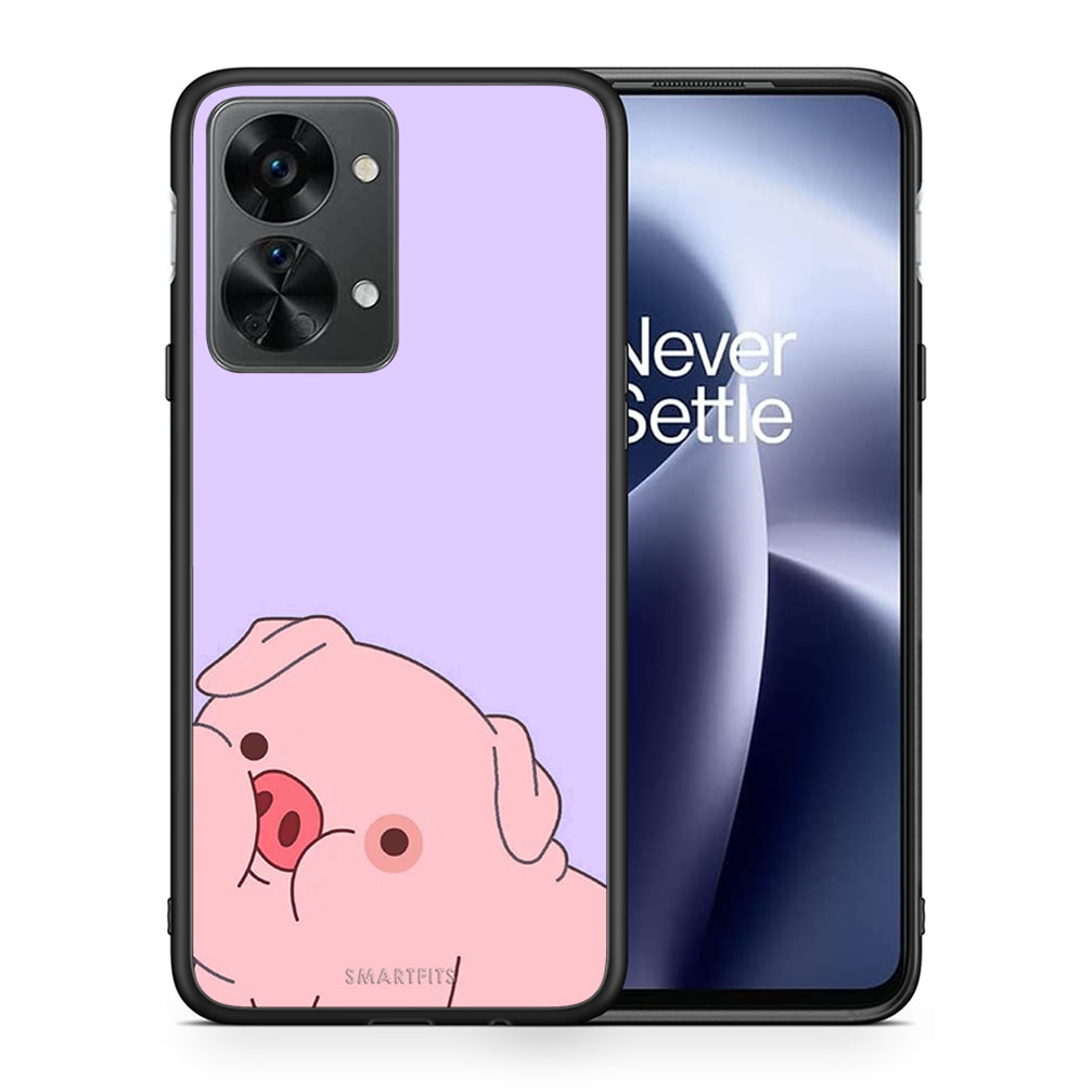 Θήκη Αγίου Βαλεντίνου OnePlus Nord 2T Pig Love 2 από τη Smartfits με σχέδιο στο πίσω μέρος και μαύρο περίβλημα | OnePlus Nord 2T Pig Love 2 case with colorful back and black bezels