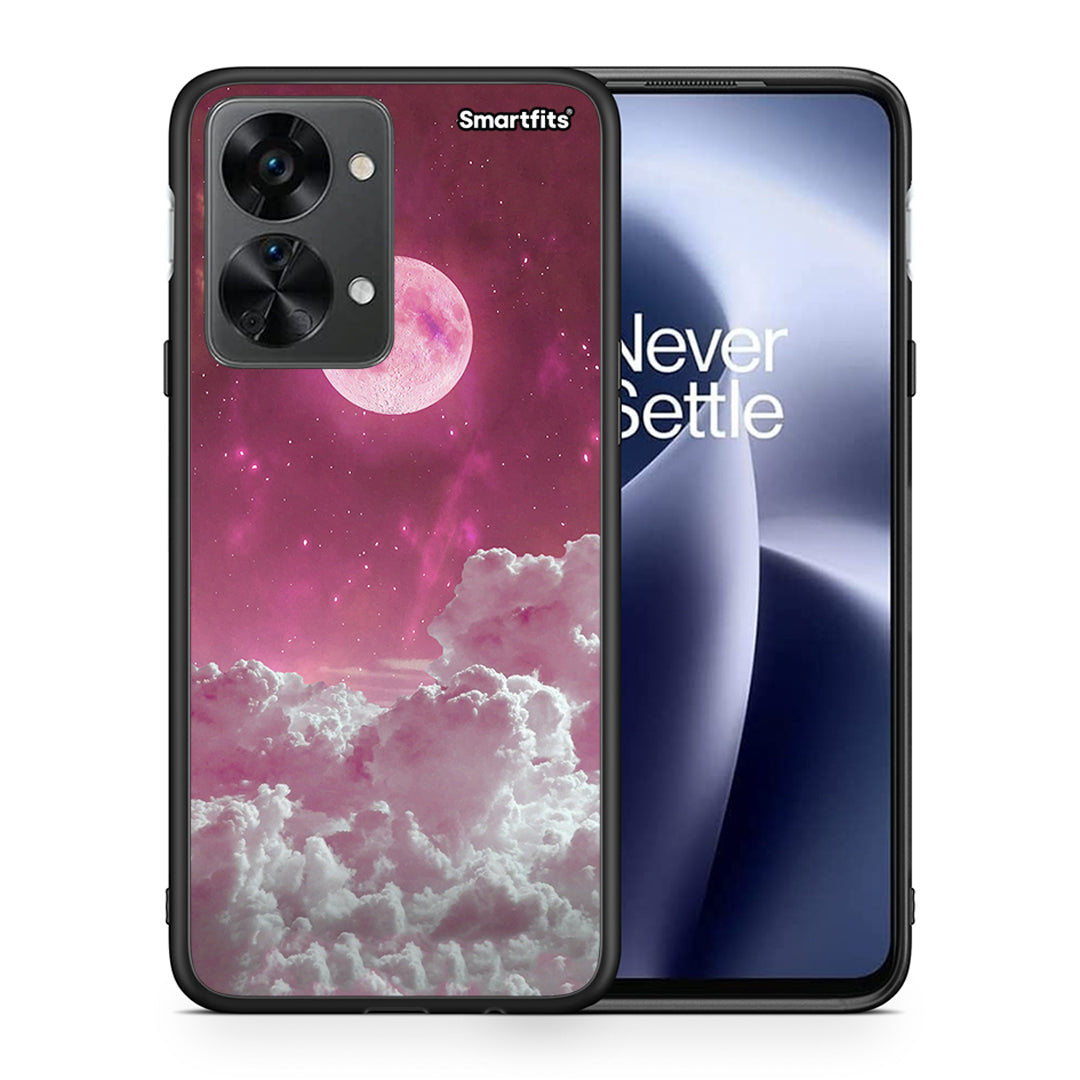 Θήκη OnePlus Nord 2T Pink Moon από τη Smartfits με σχέδιο στο πίσω μέρος και μαύρο περίβλημα | OnePlus Nord 2T Pink Moon case with colorful back and black bezels