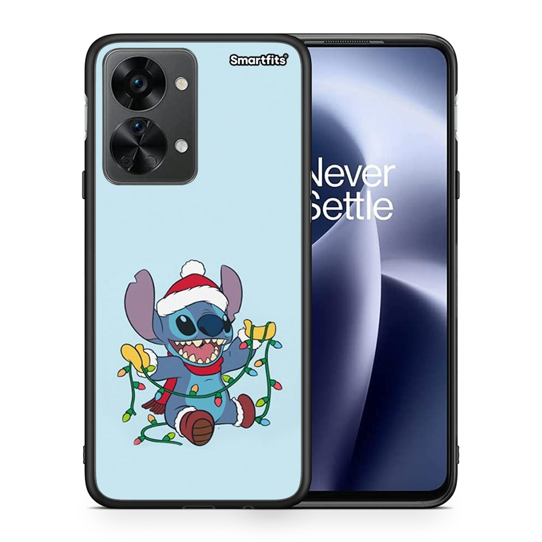 Θήκη OnePlus Nord 2T Santa Stich από τη Smartfits με σχέδιο στο πίσω μέρος και μαύρο περίβλημα | OnePlus Nord 2T Santa Stich case with colorful back and black bezels