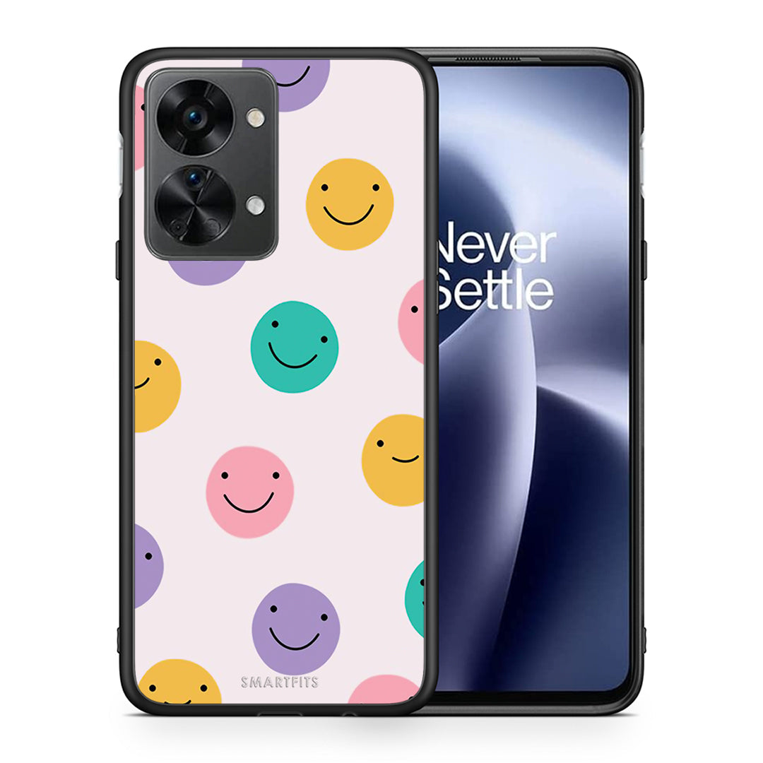 Θήκη OnePlus Nord 2T Smiley Faces από τη Smartfits με σχέδιο στο πίσω μέρος και μαύρο περίβλημα | OnePlus Nord 2T Smiley Faces case with colorful back and black bezels