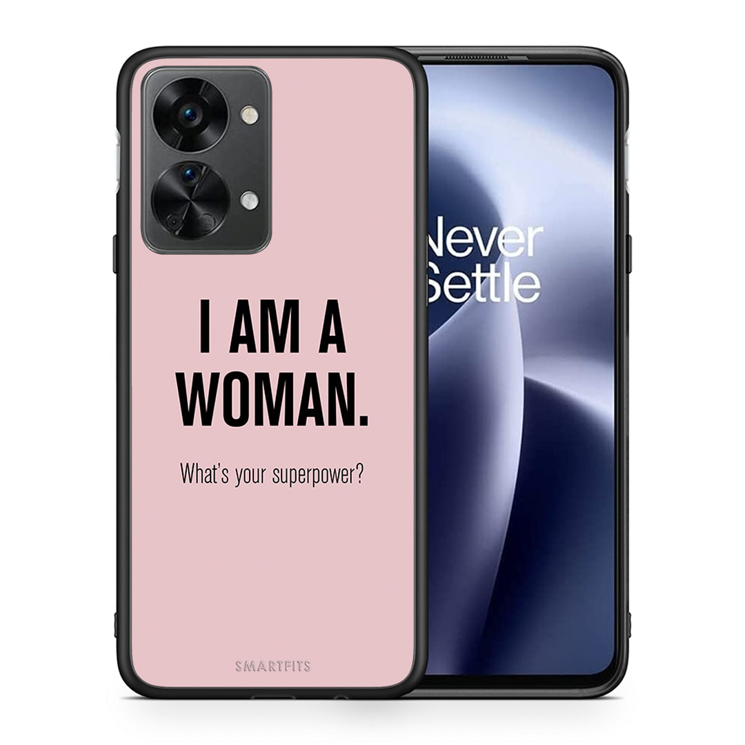 Θήκη OnePlus Nord 2T Superpower Woman από τη Smartfits με σχέδιο στο πίσω μέρος και μαύρο περίβλημα | OnePlus Nord 2T Superpower Woman case with colorful back and black bezels