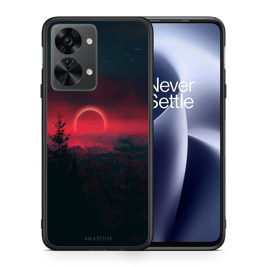 Θήκη OnePlus Nord 2T Sunset Tropic από τη Smartfits με σχέδιο στο πίσω μέρος και μαύρο περίβλημα | OnePlus Nord 2T Sunset Tropic case with colorful back and black bezels