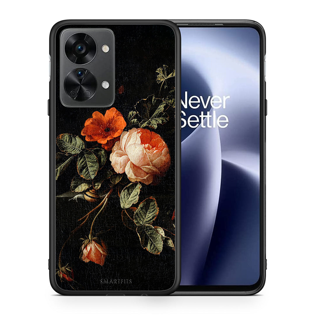 Θήκη OnePlus Nord 2T Vintage Roses από τη Smartfits με σχέδιο στο πίσω μέρος και μαύρο περίβλημα | OnePlus Nord 2T Vintage Roses case with colorful back and black bezels