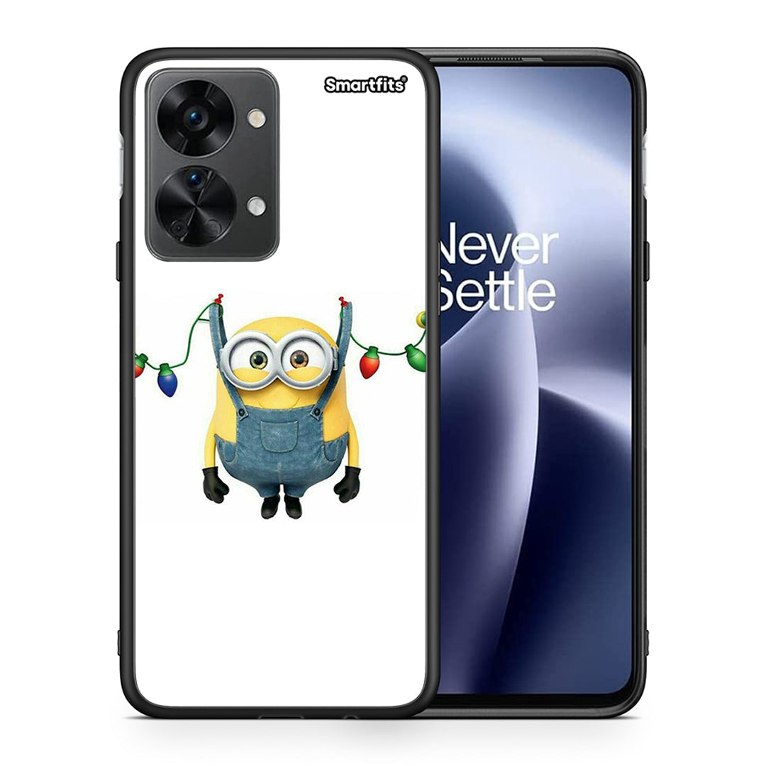 Θήκη OnePlus Nord 2T Xmas Minion Lights από τη Smartfits με σχέδιο στο πίσω μέρος και μαύρο περίβλημα | OnePlus Nord 2T Xmas Minion Lights case with colorful back and black bezels