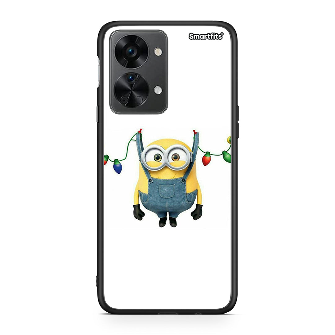 OnePlus Nord 2T Xmas Minion Lights θήκη από τη Smartfits με σχέδιο στο πίσω μέρος και μαύρο περίβλημα | Smartphone case with colorful back and black bezels by Smartfits