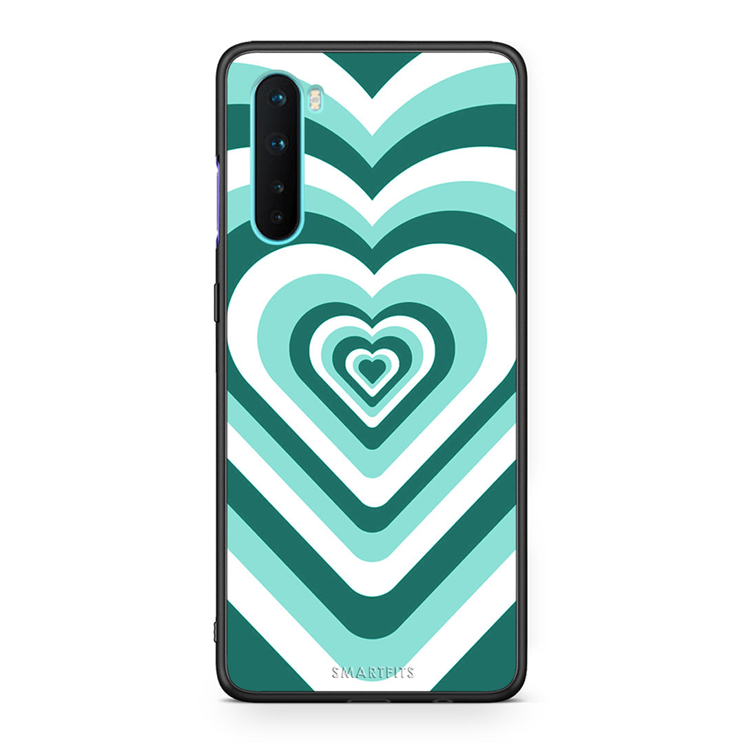 OnePlus Nord 5G Green Hearts θήκη από τη Smartfits με σχέδιο στο πίσω μέρος και μαύρο περίβλημα | Smartphone case with colorful back and black bezels by Smartfits