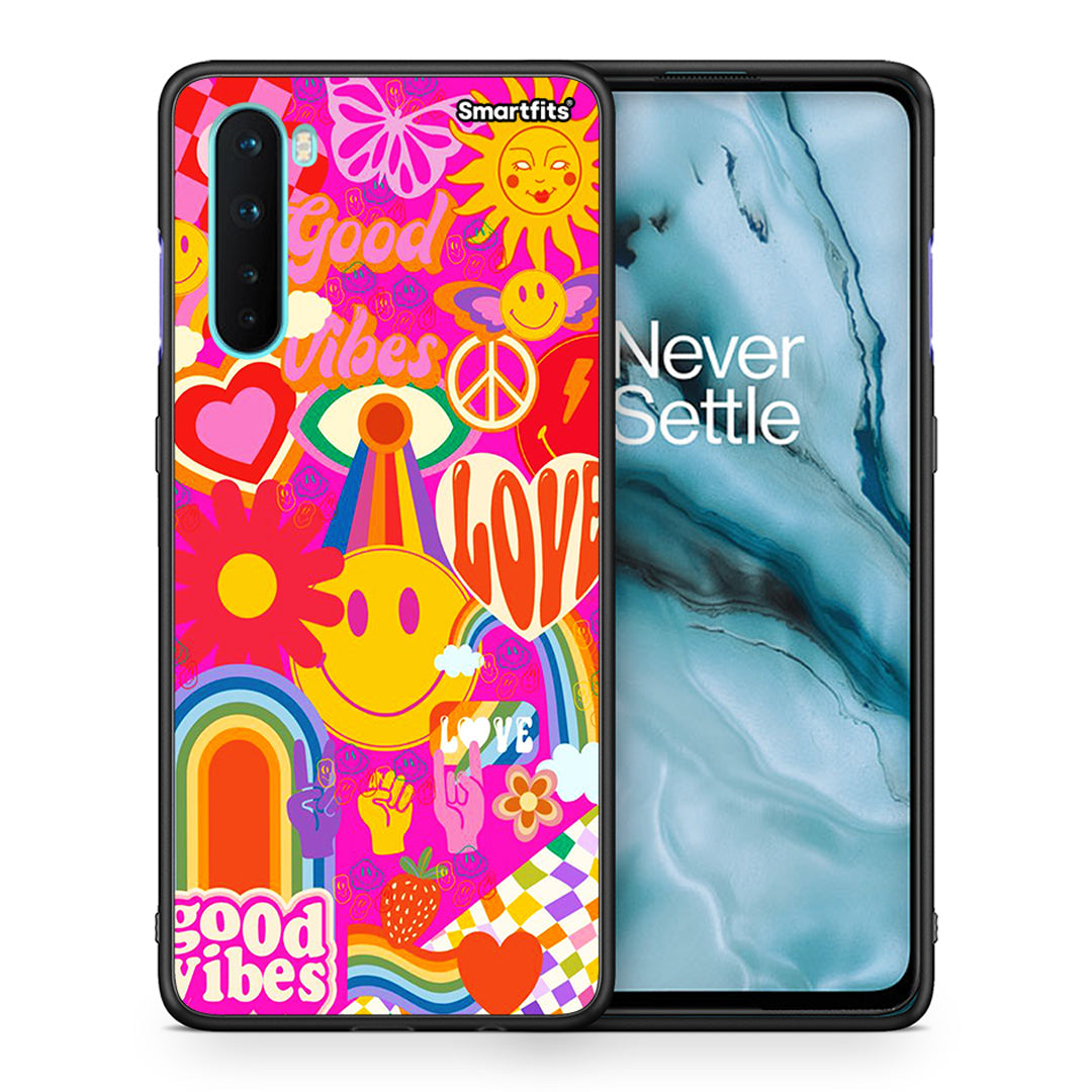 Θήκη OnePlus Nord 5G Hippie Love από τη Smartfits με σχέδιο στο πίσω μέρος και μαύρο περίβλημα | OnePlus Nord 5G Hippie Love case with colorful back and black bezels