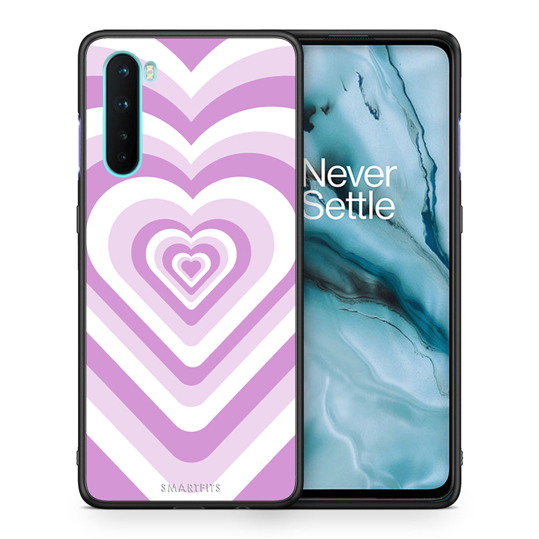 Θήκη OnePlus Nord 5G Lilac Hearts από τη Smartfits με σχέδιο στο πίσω μέρος και μαύρο περίβλημα | OnePlus Nord 5G Lilac Hearts case with colorful back and black bezels