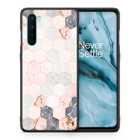 Thumbnail for Θήκη OnePlus Nord 5G Hexagon Pink Marble από τη Smartfits με σχέδιο στο πίσω μέρος και μαύρο περίβλημα | OnePlus Nord 5G Hexagon Pink Marble case with colorful back and black bezels