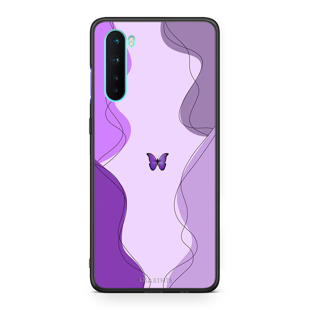 OnePlus Nord 5G Purple Mariposa Θήκη Αγίου Βαλεντίνου από τη Smartfits με σχέδιο στο πίσω μέρος και μαύρο περίβλημα | Smartphone case with colorful back and black bezels by Smartfits