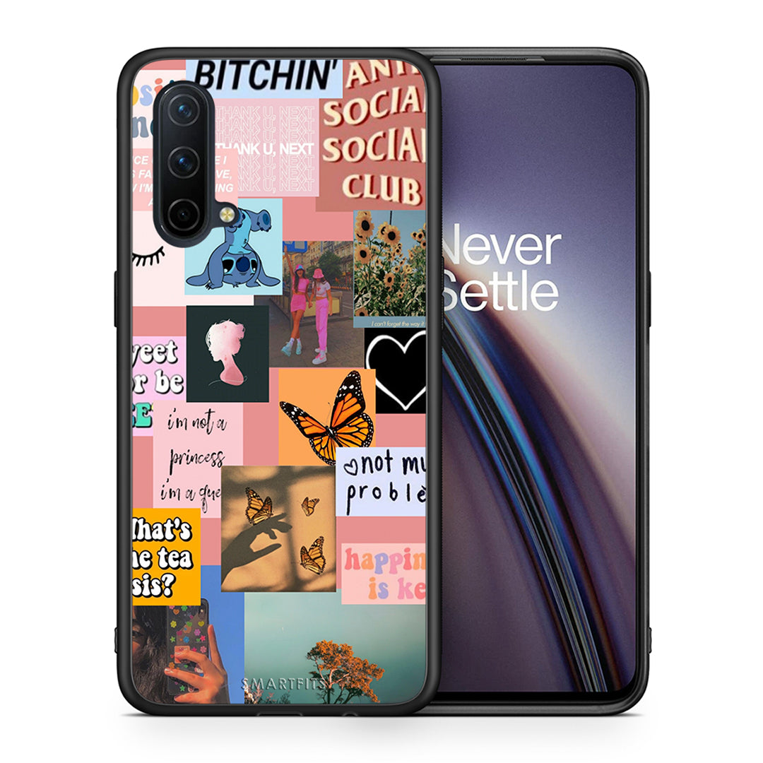 Θήκη Αγίου Βαλεντίνου OnePlus Nord CE 5G Collage Bitchin από τη Smartfits με σχέδιο στο πίσω μέρος και μαύρο περίβλημα | OnePlus Nord CE 5G Collage Bitchin case with colorful back and black bezels