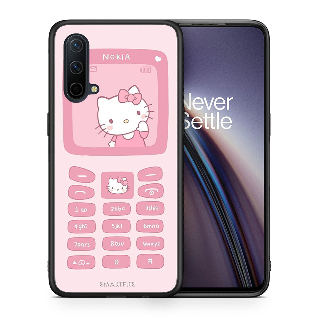 Θήκη Αγίου Βαλεντίνου OnePlus Nord CE 5G Hello Kitten από τη Smartfits με σχέδιο στο πίσω μέρος και μαύρο περίβλημα | OnePlus Nord CE 5G Hello Kitten case with colorful back and black bezels