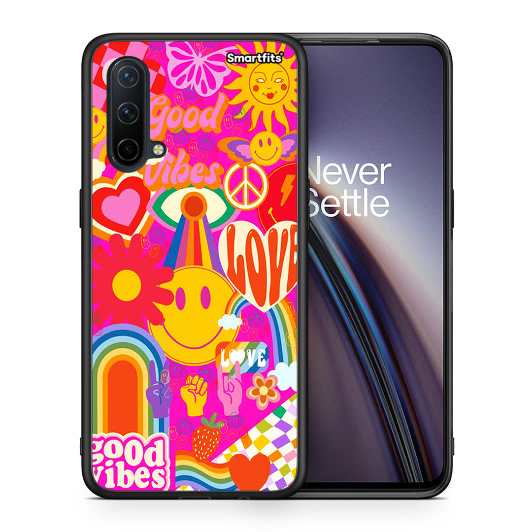 Θήκη OnePlus Nord CE 5G Hippie Love από τη Smartfits με σχέδιο στο πίσω μέρος και μαύρο περίβλημα | OnePlus Nord CE 5G Hippie Love case with colorful back and black bezels