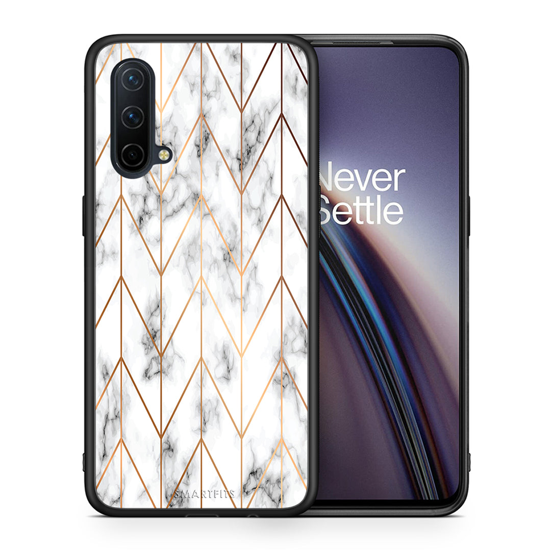 Θήκη OnePlus Nord CE 5G Gold Geometric Marble από τη Smartfits με σχέδιο στο πίσω μέρος και μαύρο περίβλημα | OnePlus Nord CE 5G Gold Geometric Marble case with colorful back and black bezels