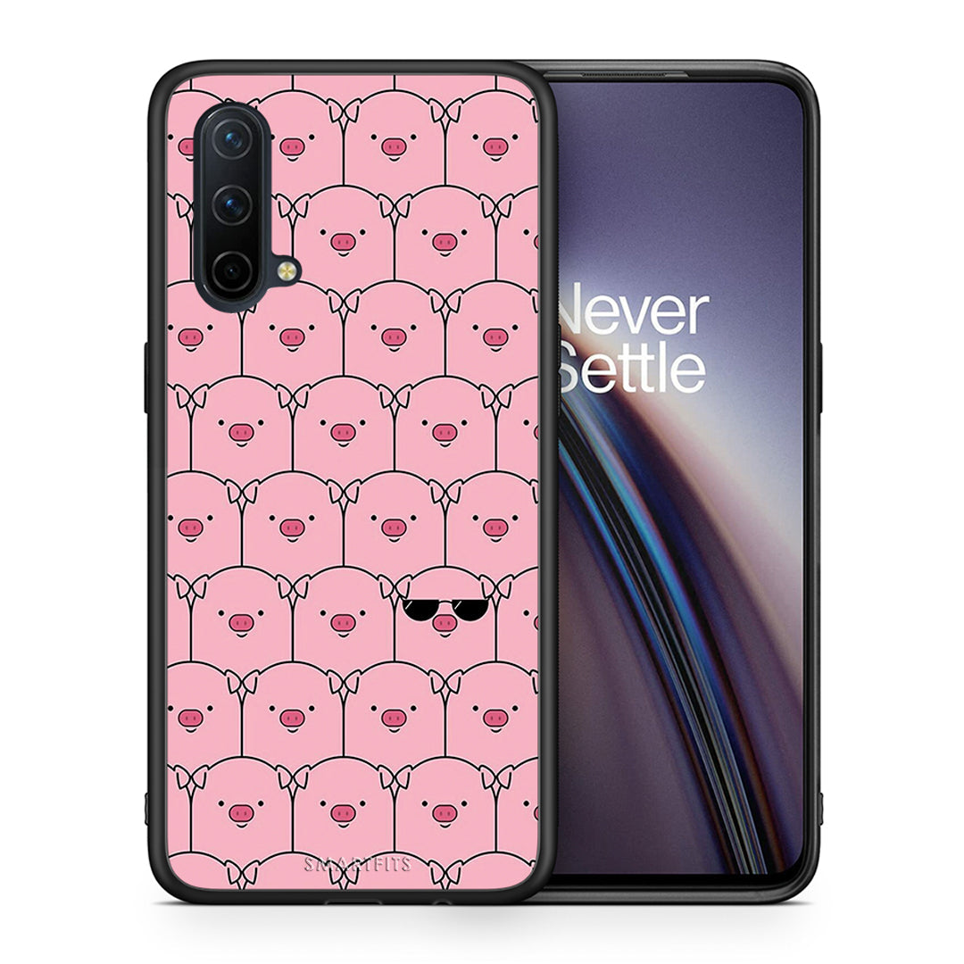 Θήκη OnePlus Nord CE 5G Pig Glasses από τη Smartfits με σχέδιο στο πίσω μέρος και μαύρο περίβλημα | OnePlus Nord CE 5G Pig Glasses case with colorful back and black bezels