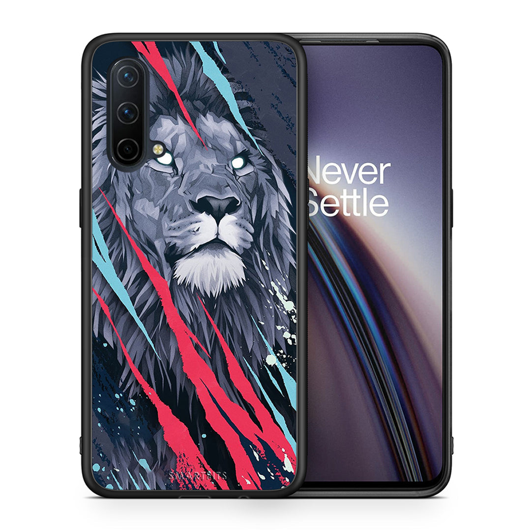 Θήκη OnePlus Nord CE 5G Lion Designer PopArt από τη Smartfits με σχέδιο στο πίσω μέρος και μαύρο περίβλημα | OnePlus Nord CE 5G Lion Designer PopArt case with colorful back and black bezels