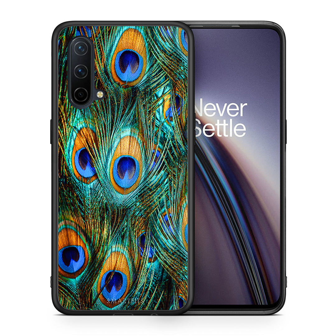 Θήκη OnePlus Nord CE 5G Real Peacock Feathers από τη Smartfits με σχέδιο στο πίσω μέρος και μαύρο περίβλημα | OnePlus Nord CE 5G Real Peacock Feathers case with colorful back and black bezels