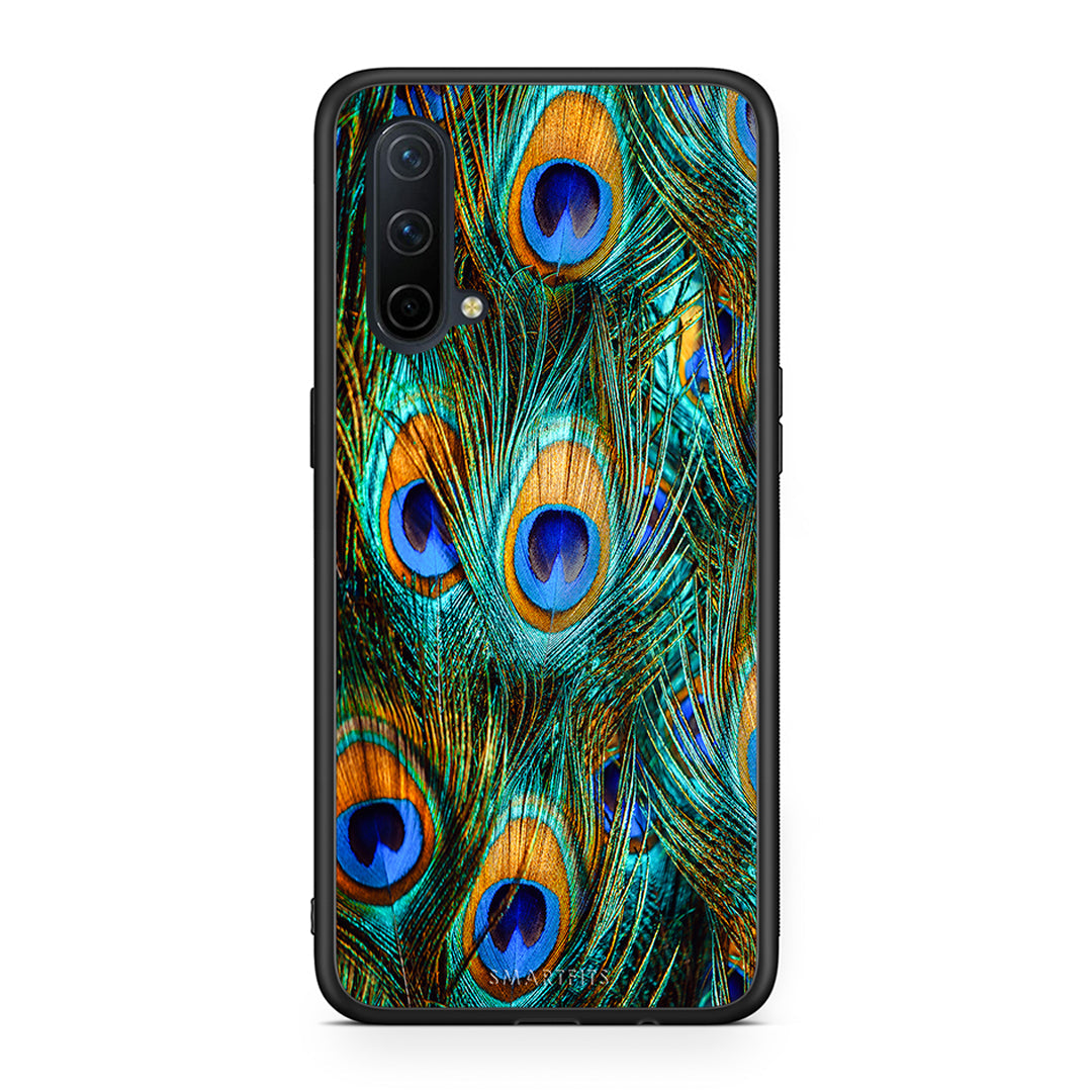 OnePlus Nord CE 5G Real Peacock Feathers θήκη από τη Smartfits με σχέδιο στο πίσω μέρος και μαύρο περίβλημα | Smartphone case with colorful back and black bezels by Smartfits