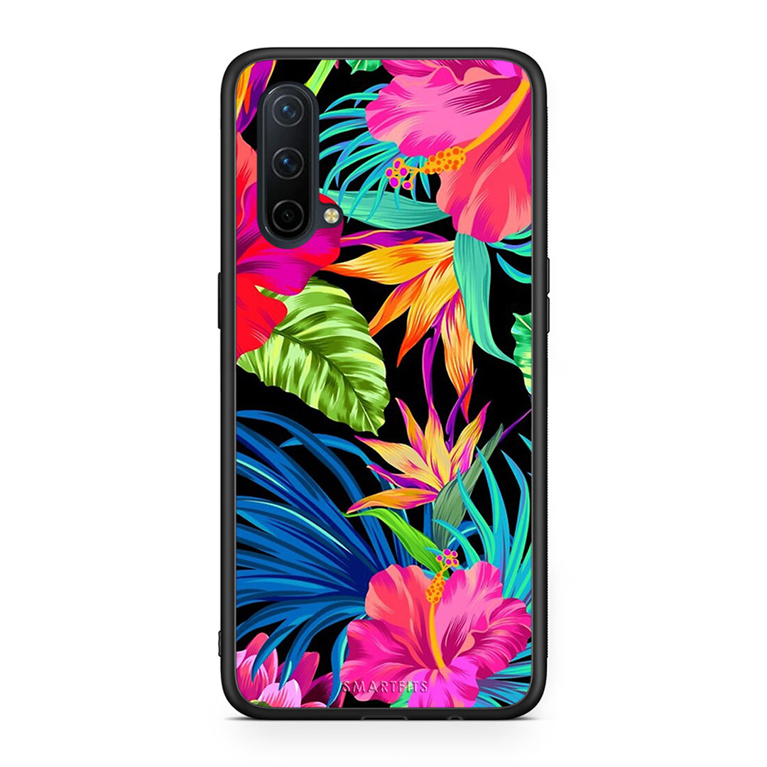 OnePlus Nord CE 5G Tropical Flowers θήκη από τη Smartfits με σχέδιο στο πίσω μέρος και μαύρο περίβλημα | Smartphone case with colorful back and black bezels by Smartfits