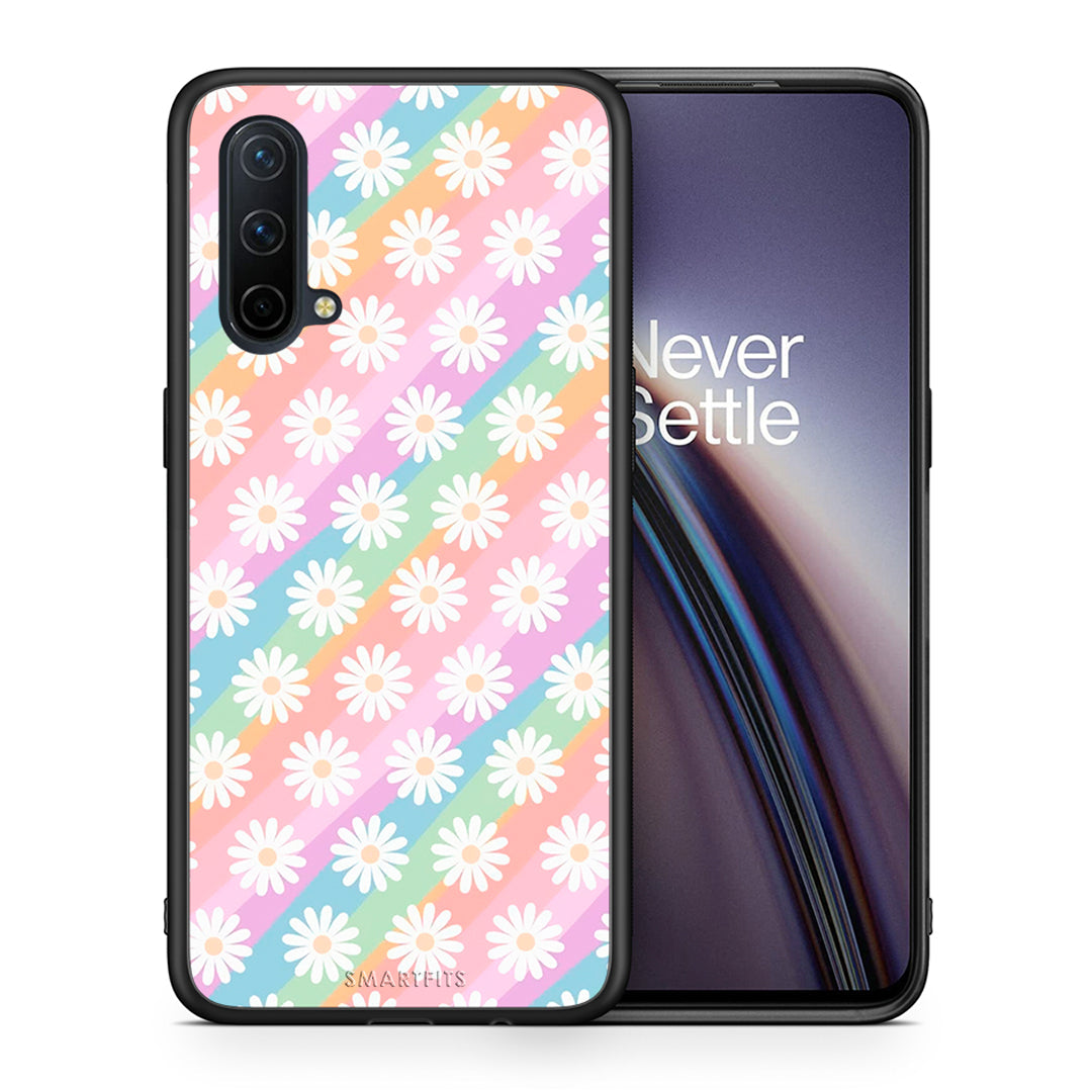 Θήκη OnePlus Nord CE 5G White Daisies από τη Smartfits με σχέδιο στο πίσω μέρος και μαύρο περίβλημα | OnePlus Nord CE 5G White Daisies case with colorful back and black bezels