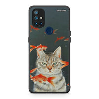 Thumbnail for OnePlus Nord N10 5G Cat Goldfish θήκη από τη Smartfits με σχέδιο στο πίσω μέρος και μαύρο περίβλημα | Smartphone case with colorful back and black bezels by Smartfits