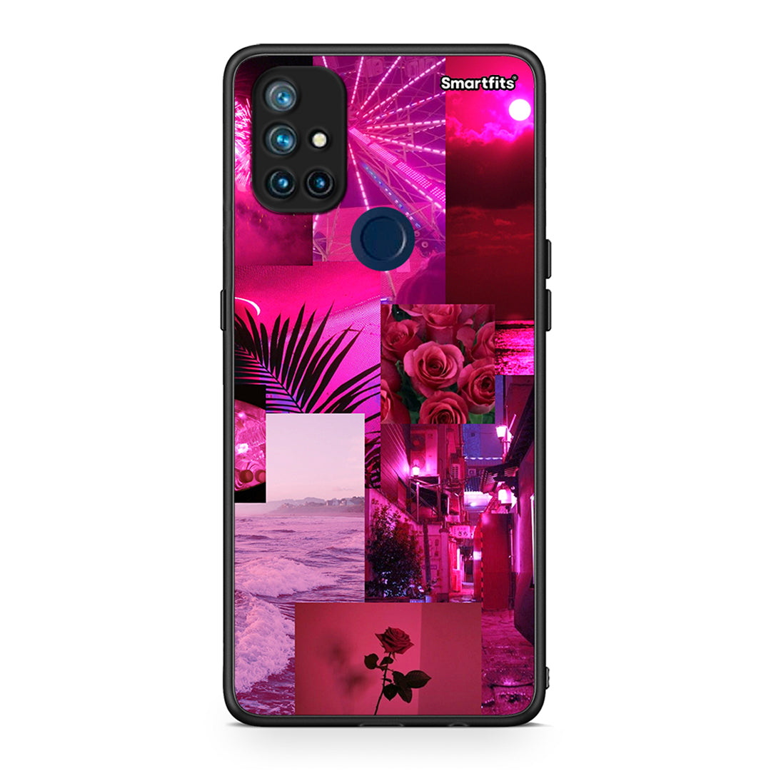 OnePlus Nord N10 5G Collage Red Roses Θήκη Αγίου Βαλεντίνου από τη Smartfits με σχέδιο στο πίσω μέρος και μαύρο περίβλημα | Smartphone case with colorful back and black bezels by Smartfits