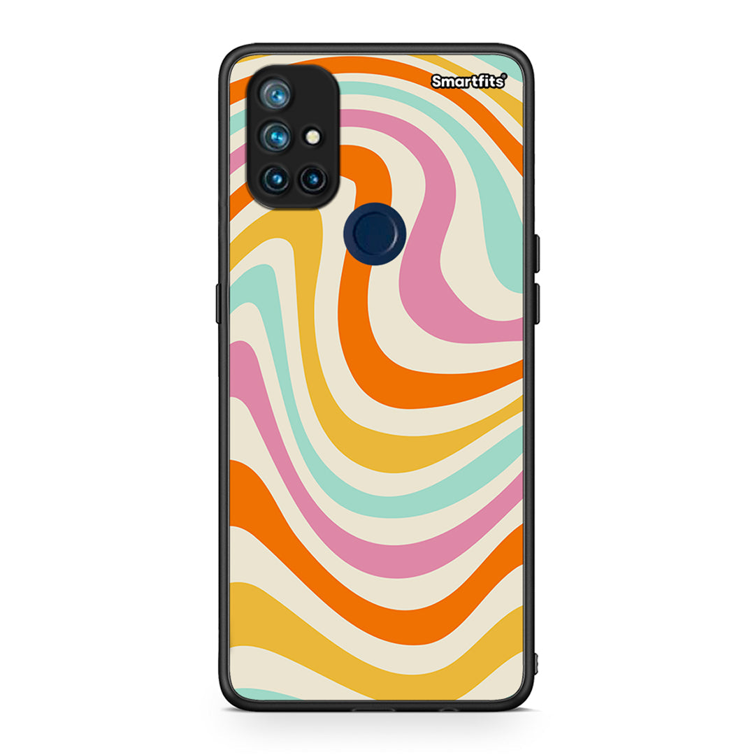 OnePlus Nord N10 5G Colourful Waves θήκη από τη Smartfits με σχέδιο στο πίσω μέρος και μαύρο περίβλημα | Smartphone case with colorful back and black bezels by Smartfits