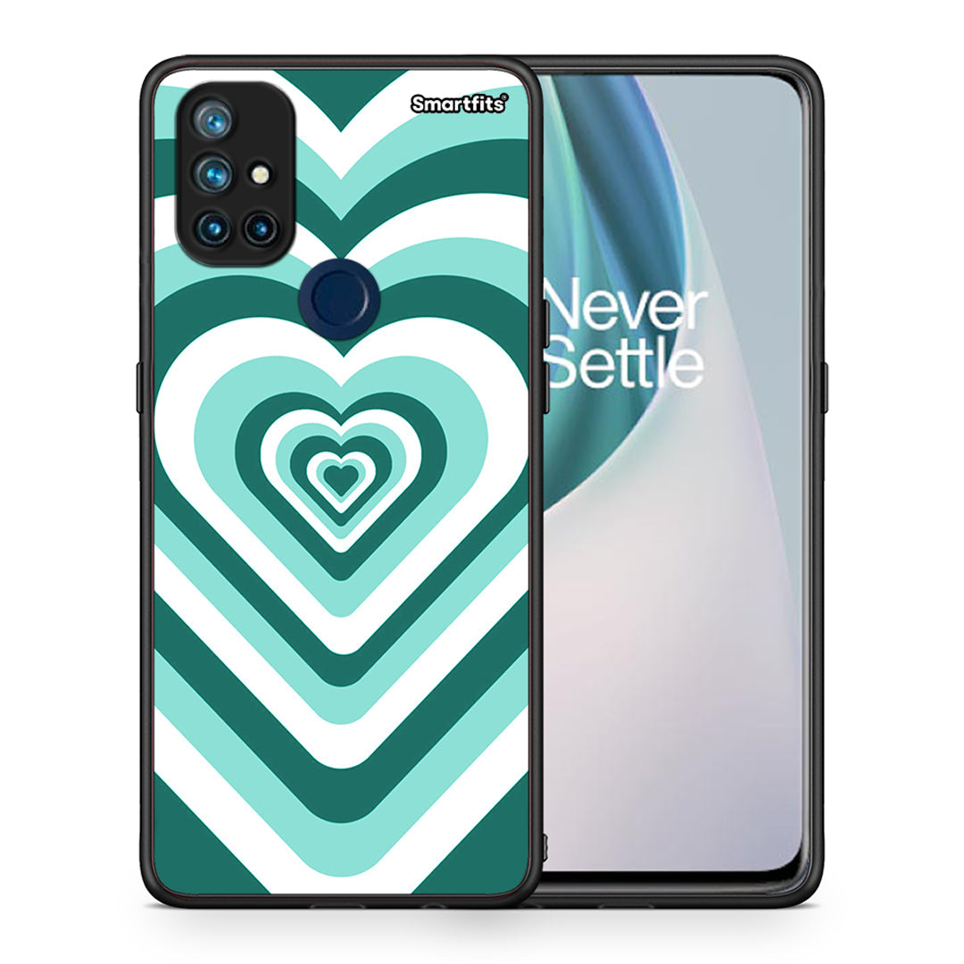 Θήκη OnePlus Nord N10 5G Green Hearts από τη Smartfits με σχέδιο στο πίσω μέρος και μαύρο περίβλημα | OnePlus Nord N10 5G Green Hearts case with colorful back and black bezels