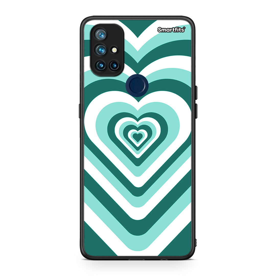 OnePlus Nord N10 5G Green Hearts θήκη από τη Smartfits με σχέδιο στο πίσω μέρος και μαύρο περίβλημα | Smartphone case with colorful back and black bezels by Smartfits