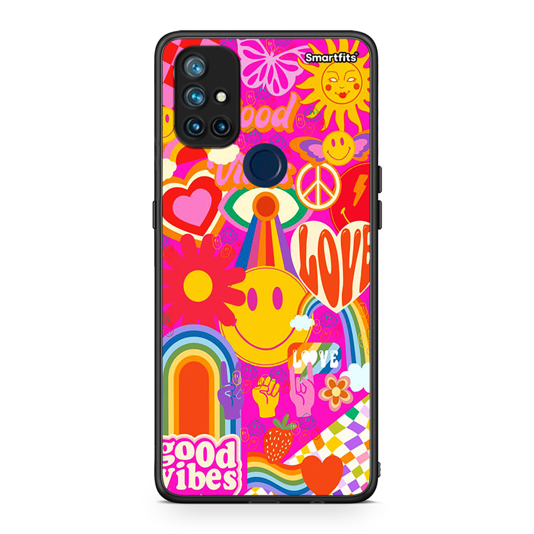 OnePlus Nord N10 5G Hippie Love θήκη από τη Smartfits με σχέδιο στο πίσω μέρος και μαύρο περίβλημα | Smartphone case with colorful back and black bezels by Smartfits