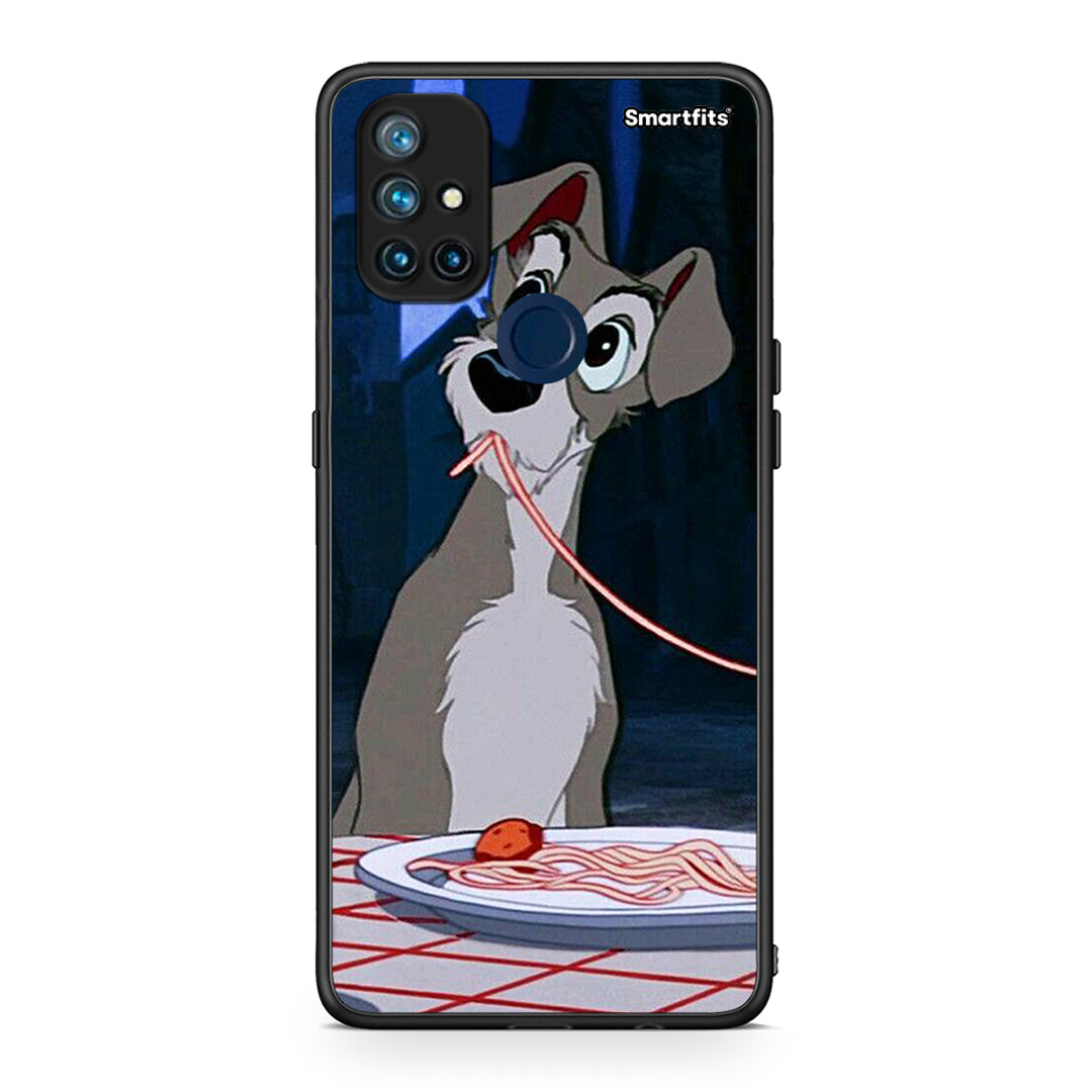 OnePlus Nord N10 5G Lady And Tramp 1 Θήκη Αγίου Βαλεντίνου από τη Smartfits με σχέδιο στο πίσω μέρος και μαύρο περίβλημα | Smartphone case with colorful back and black bezels by Smartfits