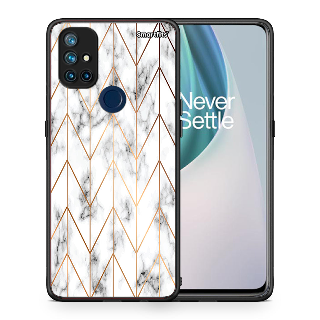 Θήκη OnePlus Nord N10 5G Gold Geometric Marble από τη Smartfits με σχέδιο στο πίσω μέρος και μαύρο περίβλημα | OnePlus Nord N10 5G Gold Geometric Marble case with colorful back and black bezels