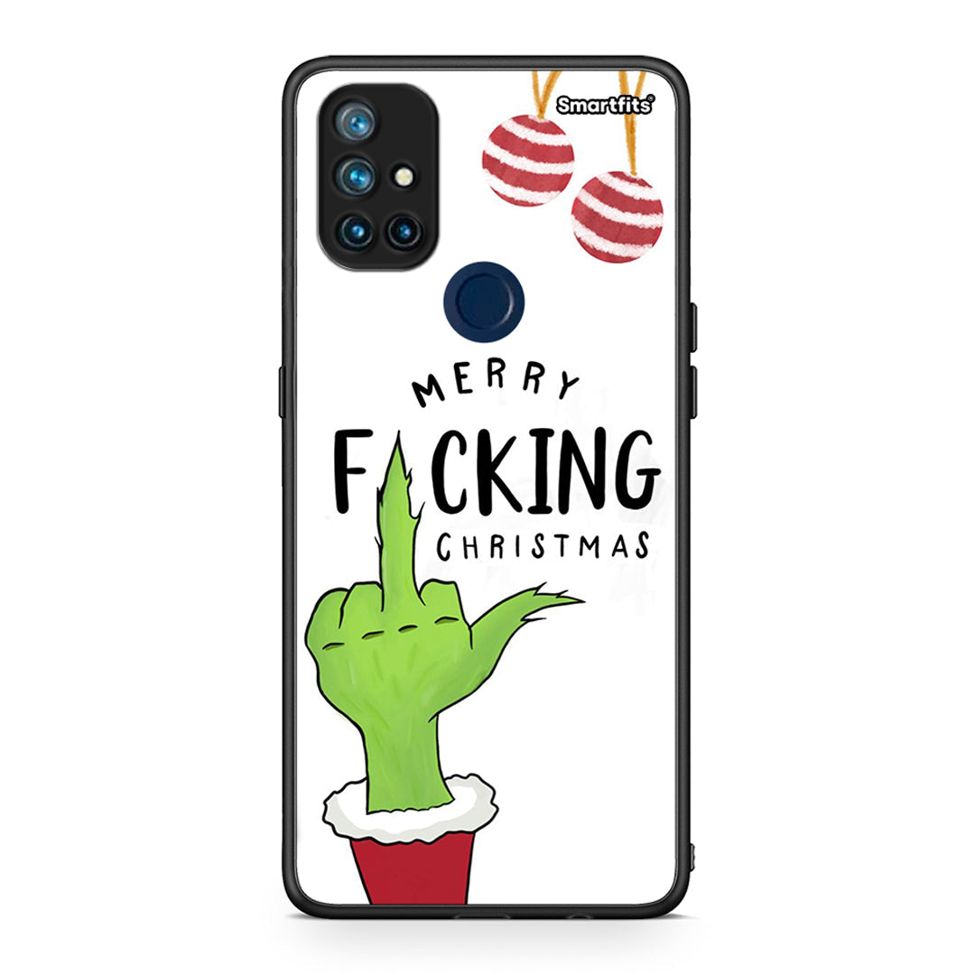 OnePlus Nord N10 5G Merry F Xmas θήκη από τη Smartfits με σχέδιο στο πίσω μέρος και μαύρο περίβλημα | Smartphone case with colorful back and black bezels by Smartfits